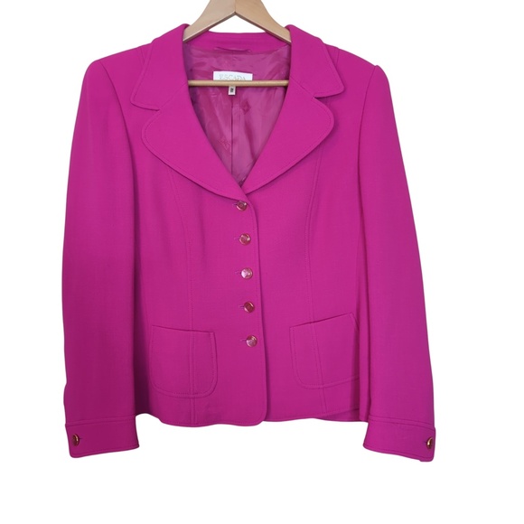 ESCADA Women's Magenta Fuchsia Virgin Wool Blazer Jacket Size 44 (US 14) Vintage - Picture 6 of 16